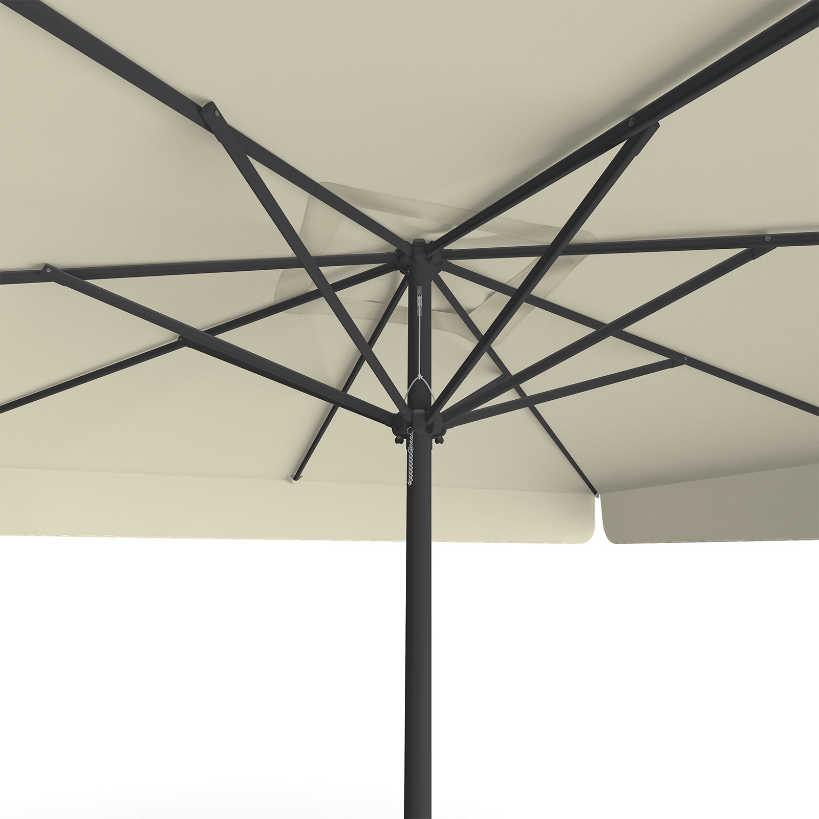 Parasol beige, 300 x 300 cm, vue de dessous