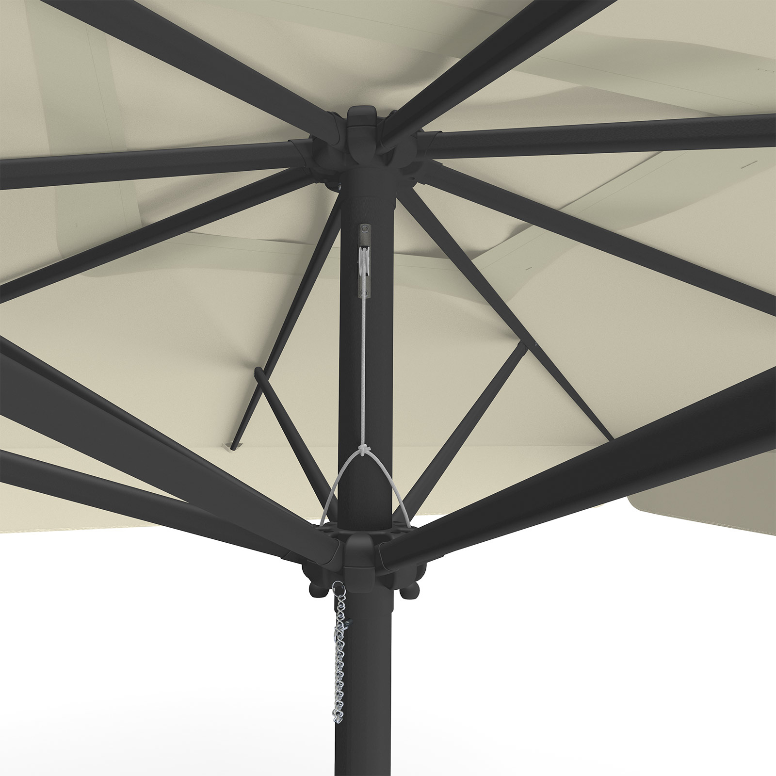 Parasol beige, 300 x 300 cm, détail du cordon de tirage