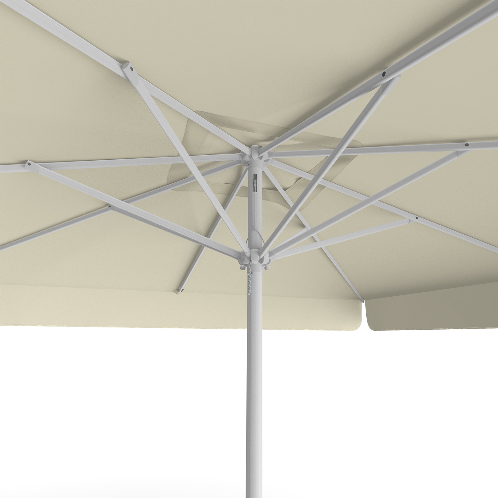 Parasol beige, 300 x 300 cm, vue de dessous