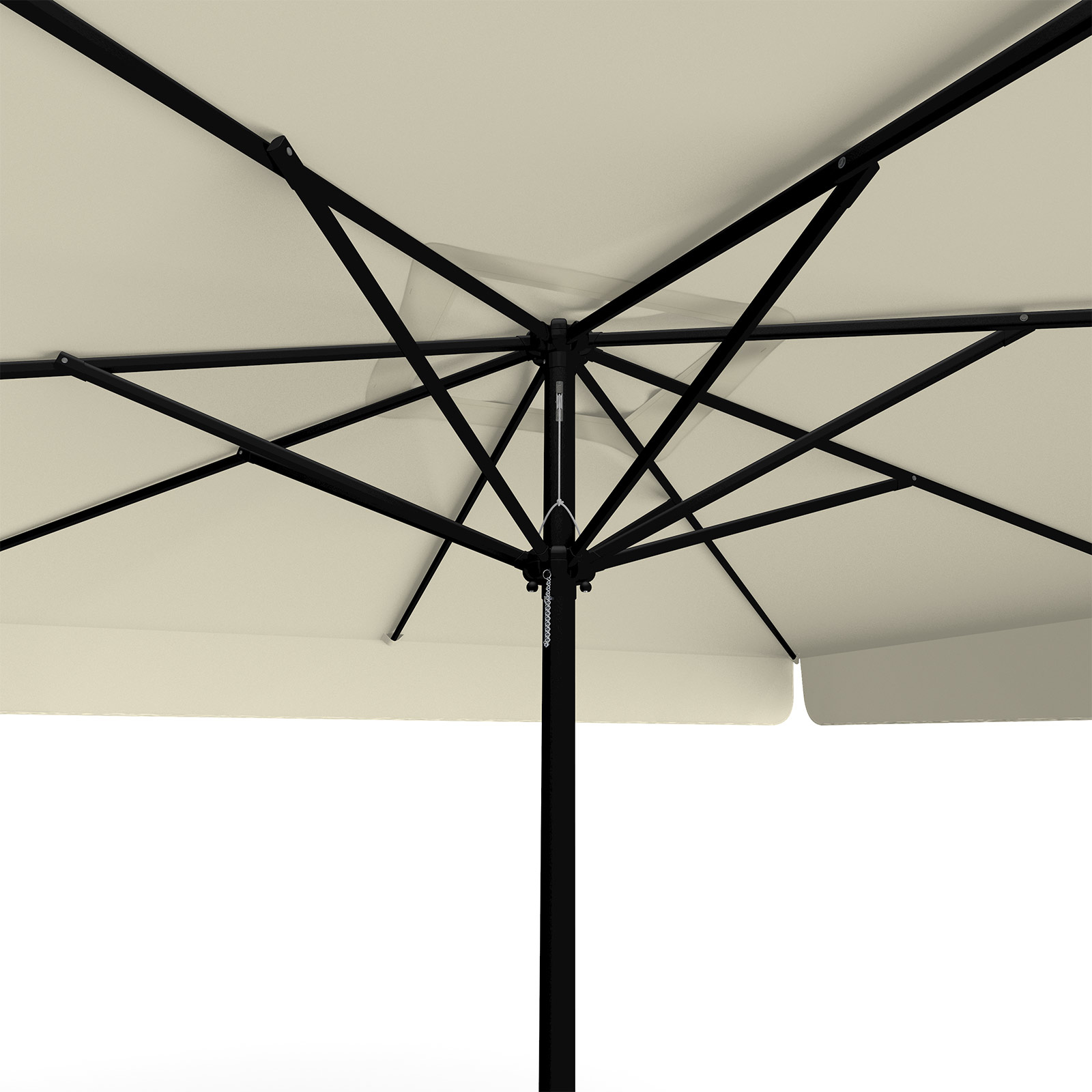 Parasol beige, 300 x 300 cm, vue de dessous