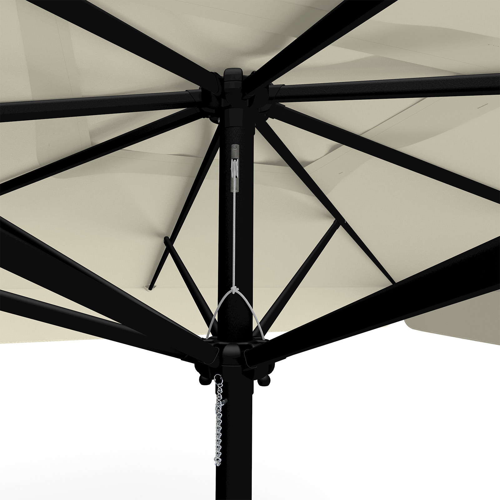 Parasol beige, 300 x 300 cm, détail du cordon de tirage