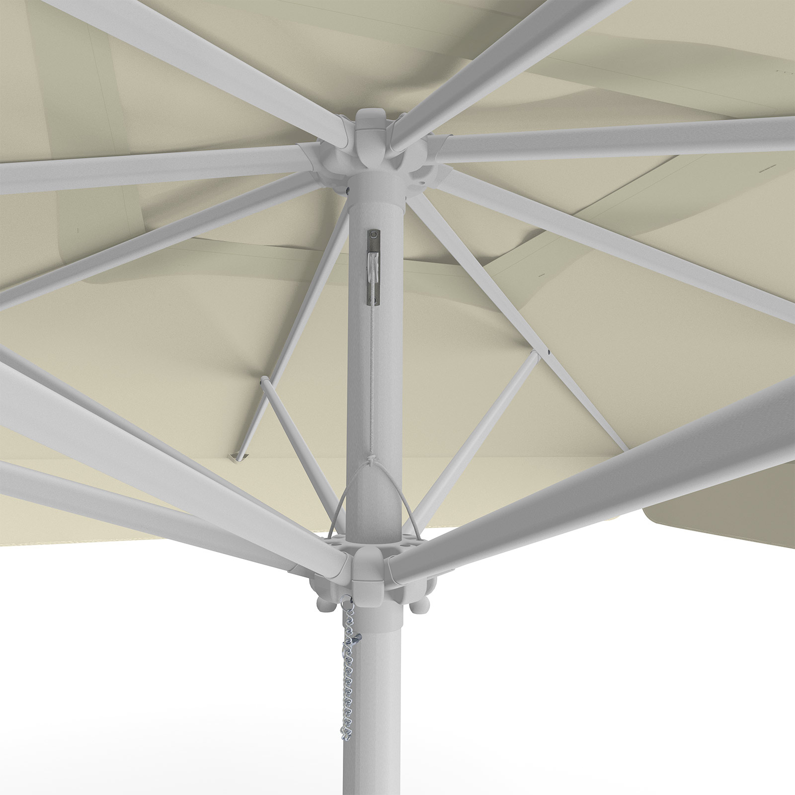 Parasol beige, 300 x 300 cm, détail du cordon de tirage