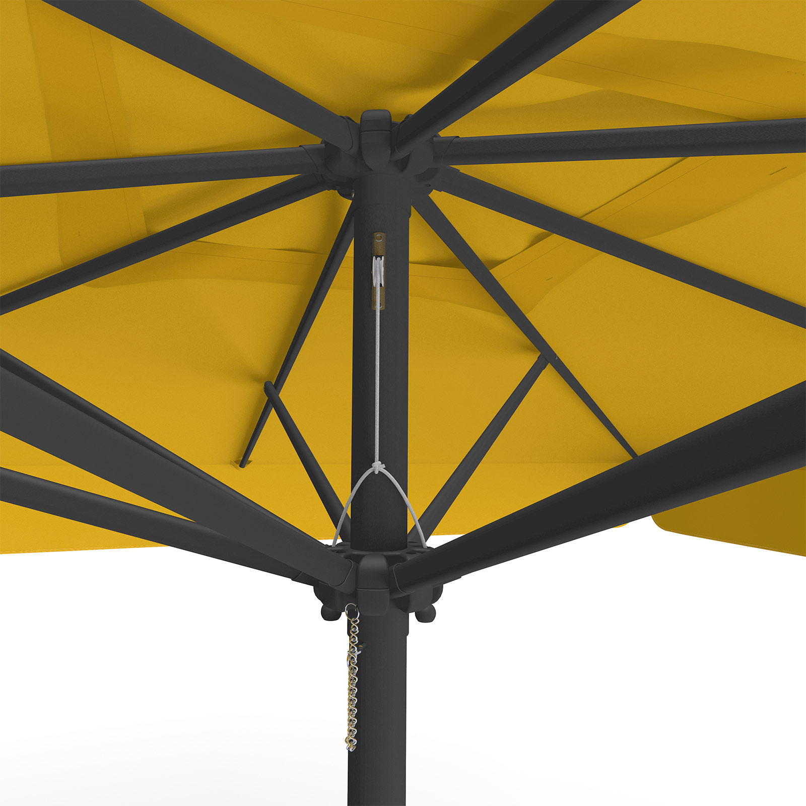 Parasol orange, 300 x 300 cm, détail du cordon de tirage