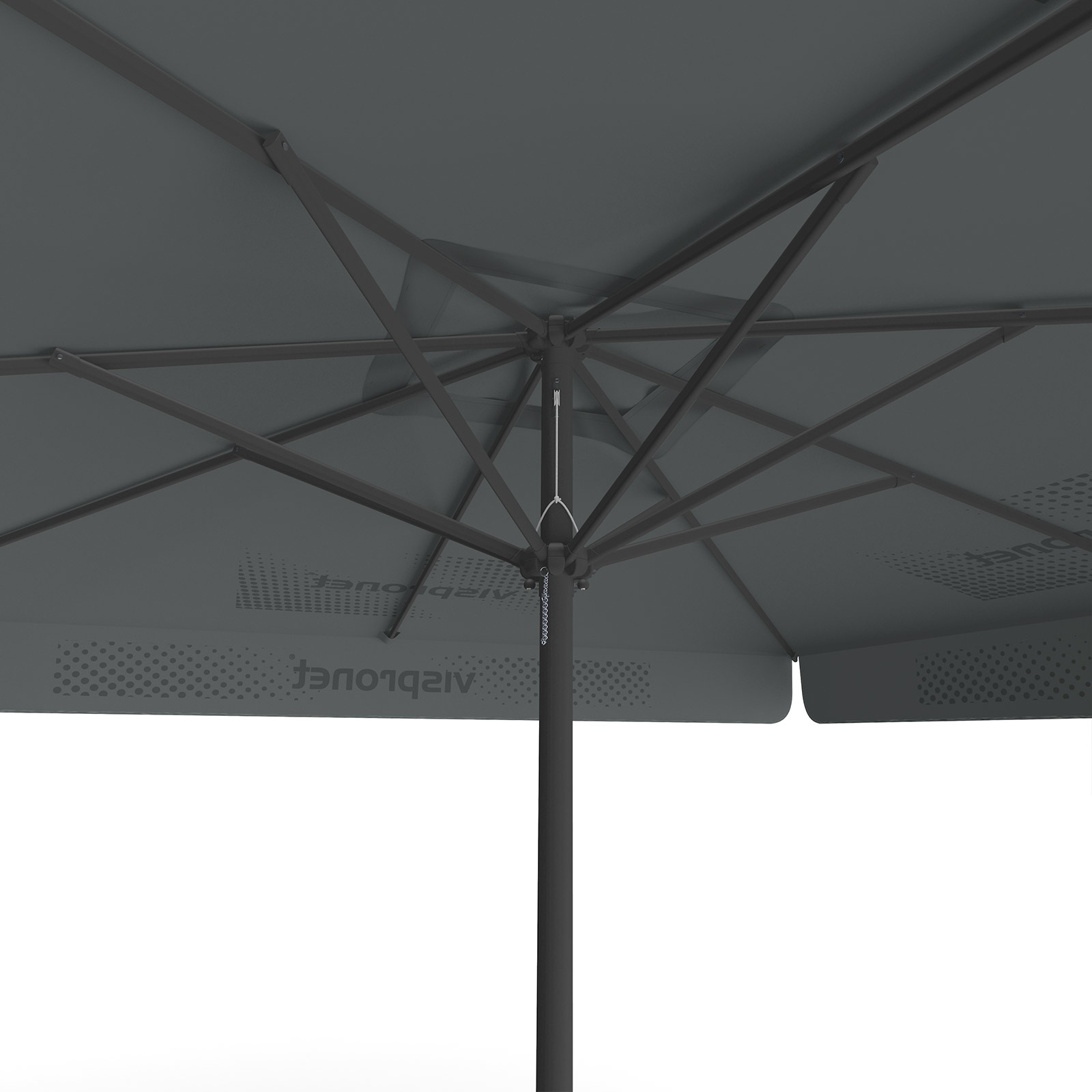Parasol avec impression de logo, 300 x 300 cm, vue de dessous