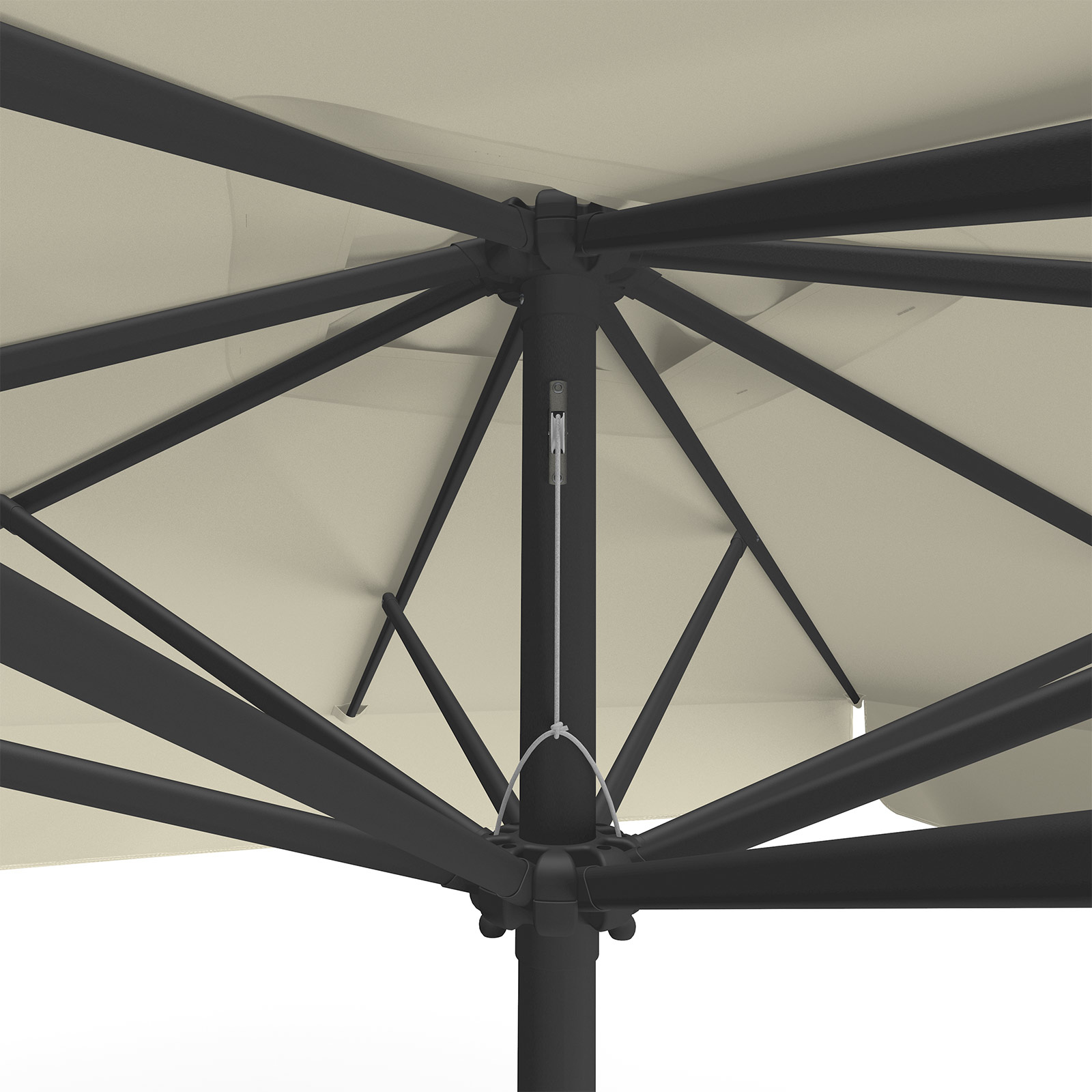 Parasol beige, 250 x 250 cm, détail du cordon de tirage
