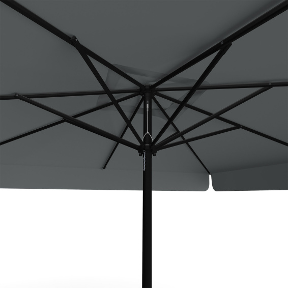 Parasol anthracite, 300 x 300 cm, vue de dessous
