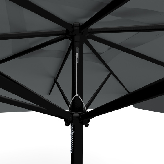 Parasol anthracite, 300 x 300 cm, détail du cordon de tirage