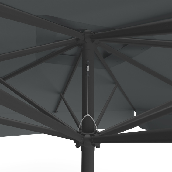 Parasol anthracite, 250 x 250 cm, détail du cordon de tirage