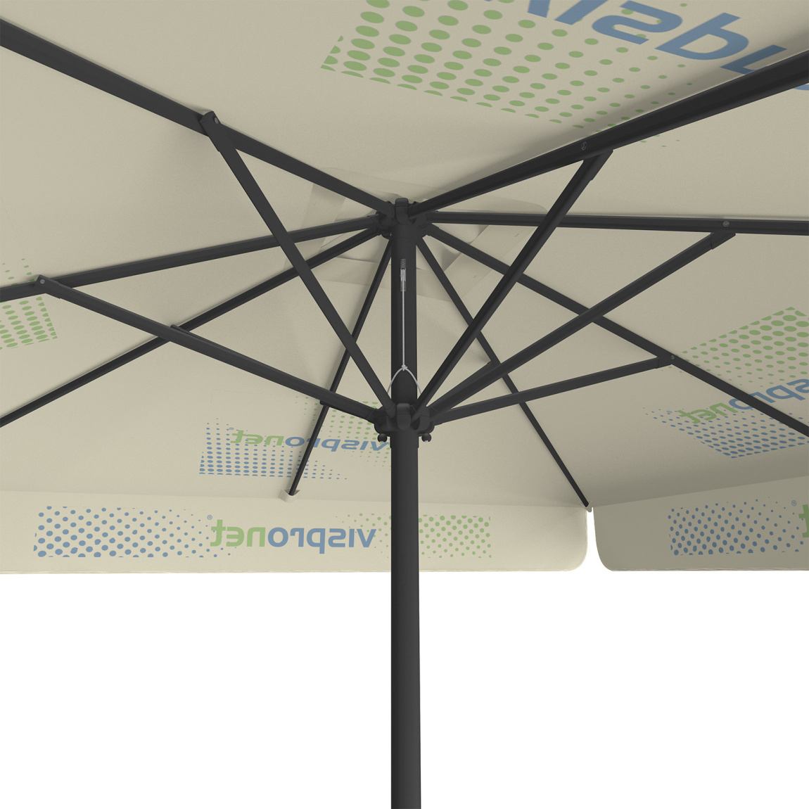 Parasol avec impression de logo, 250 x 250 cm, vue de dessous