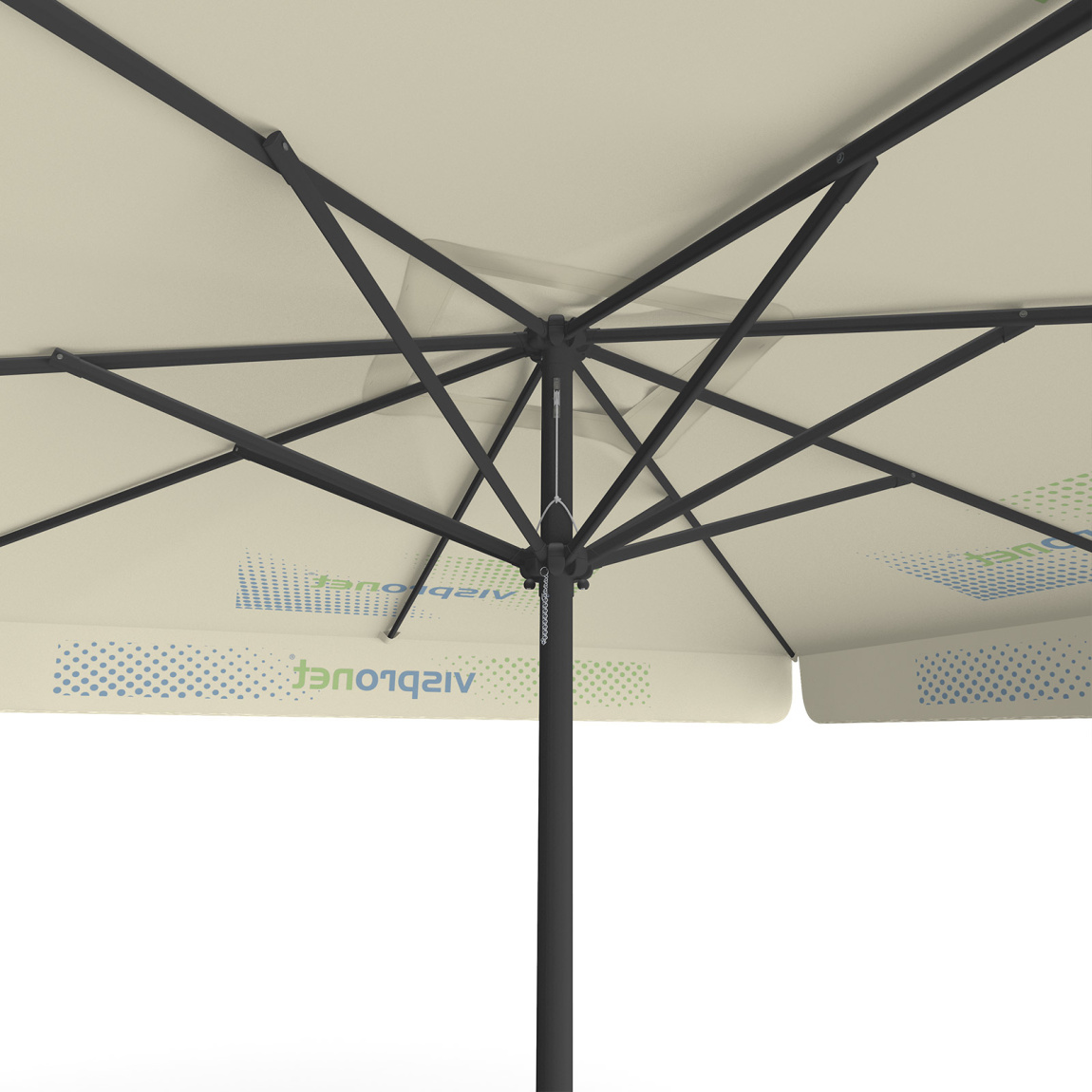 Parasol avec impression de logo, 300 x 300 cm, vue de dessous
