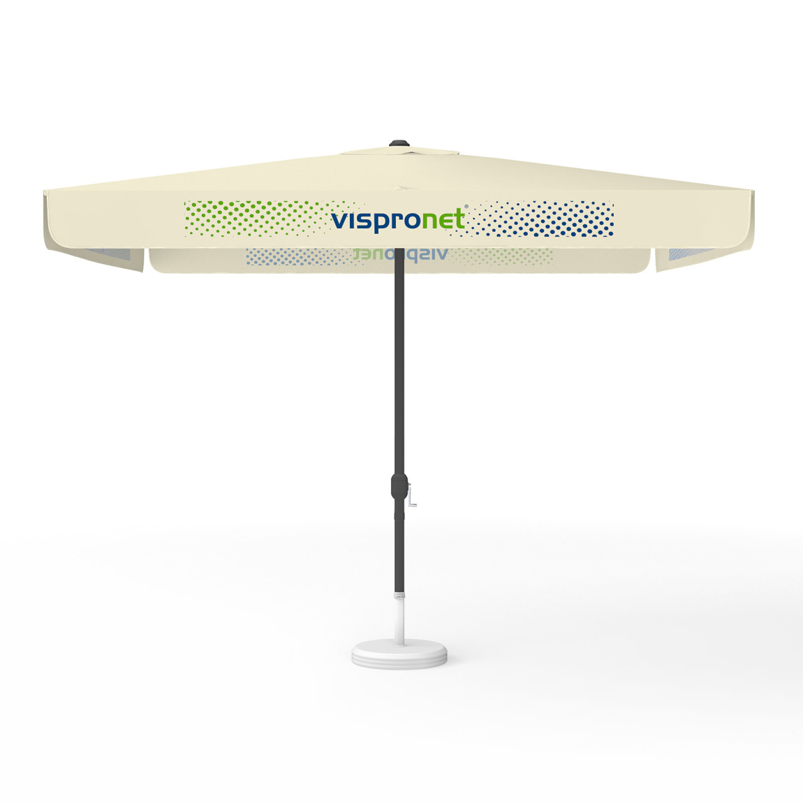 Parasol avec impression de logo, 300 x 300 cm, 4 volants imprimés en alternance avec 2 motifs