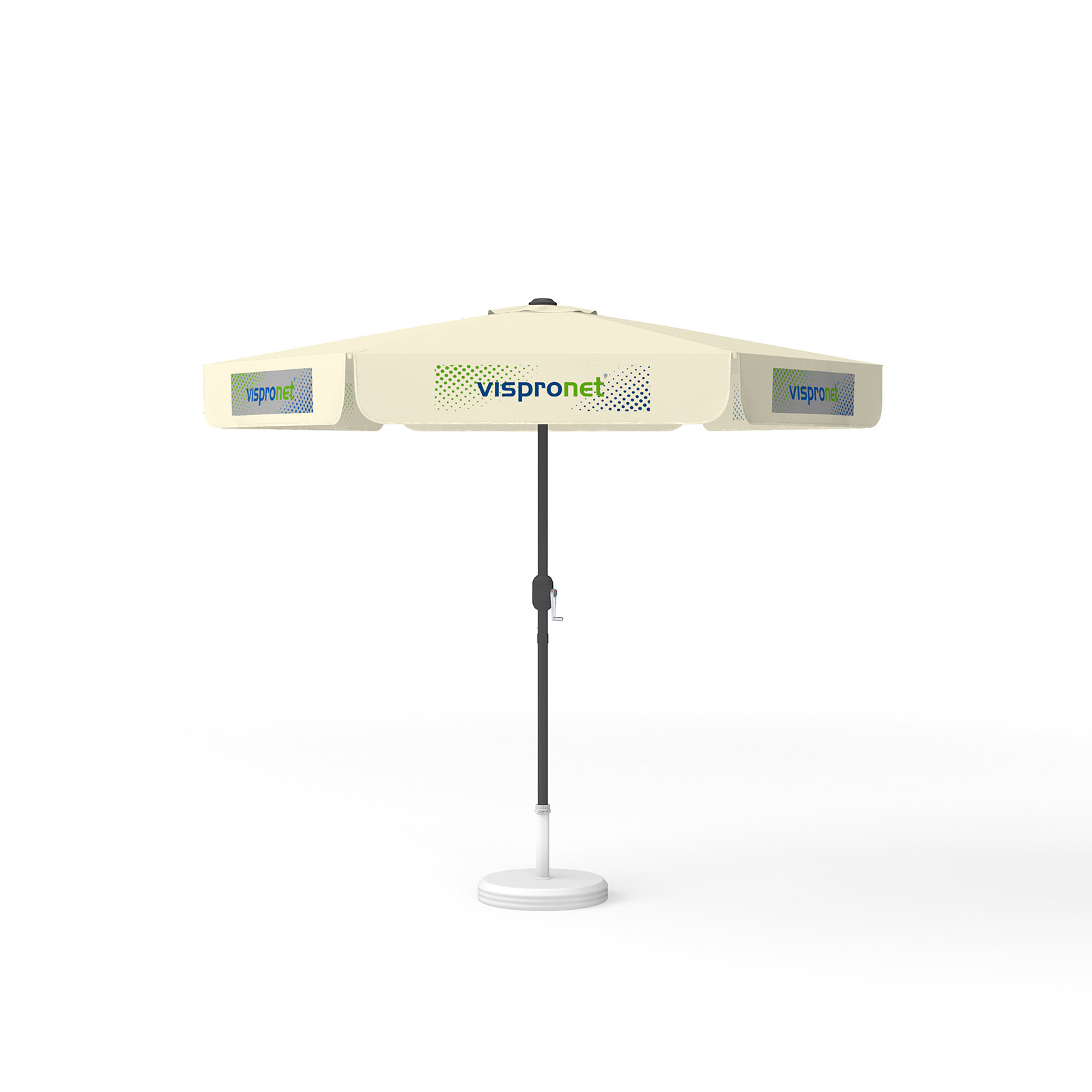 Parasol avec impression de logo, ø 250 cm, 6 volants imprimés en alternance avec 2 motifs