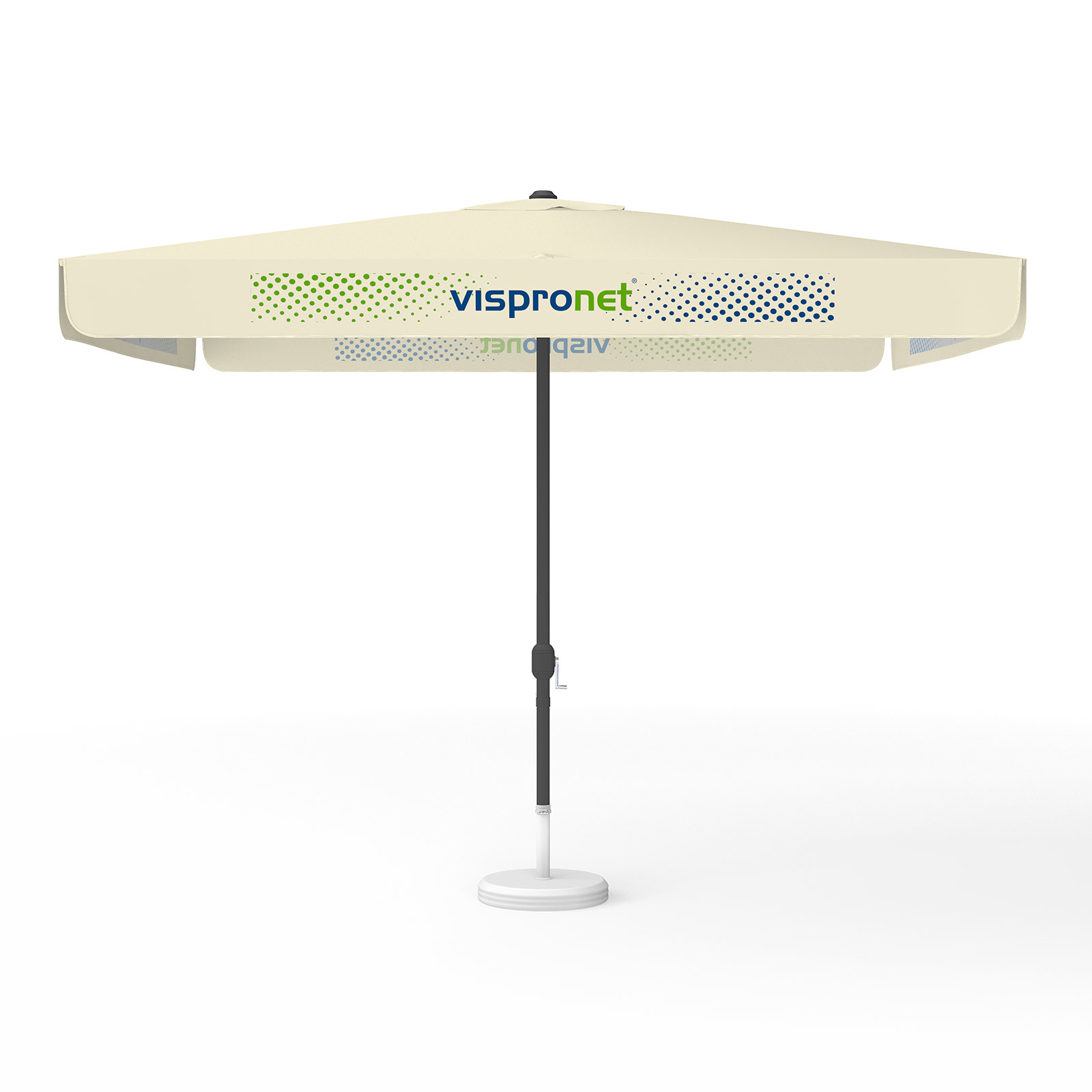 Parasol avec impression de logo, 300 x 300 cm, 4 volants imprimés en alternance avec 2 motifs