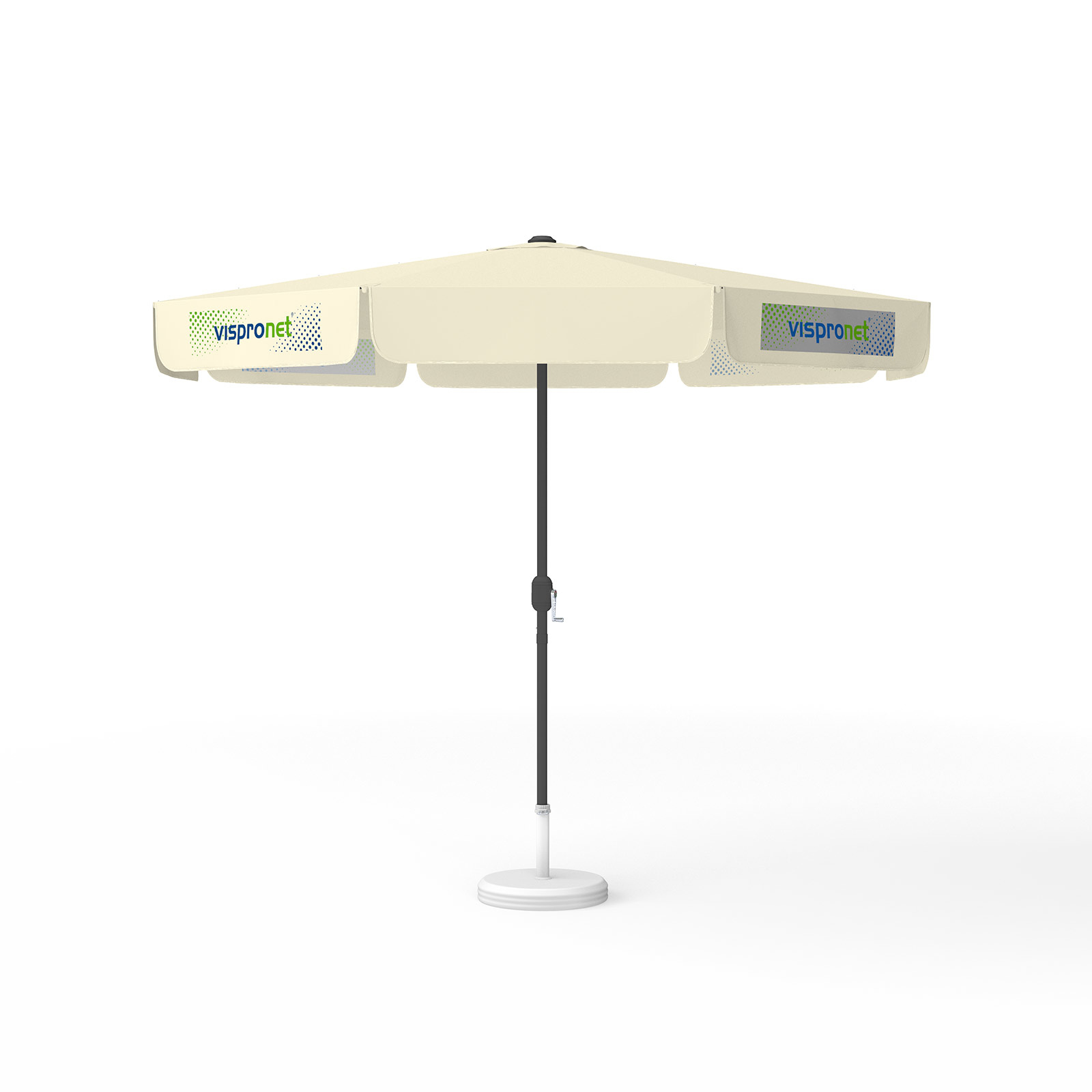 Parasol avec impression de logo, ø 300 cm, 4 volants imprimés en alternance avec 2 motifs