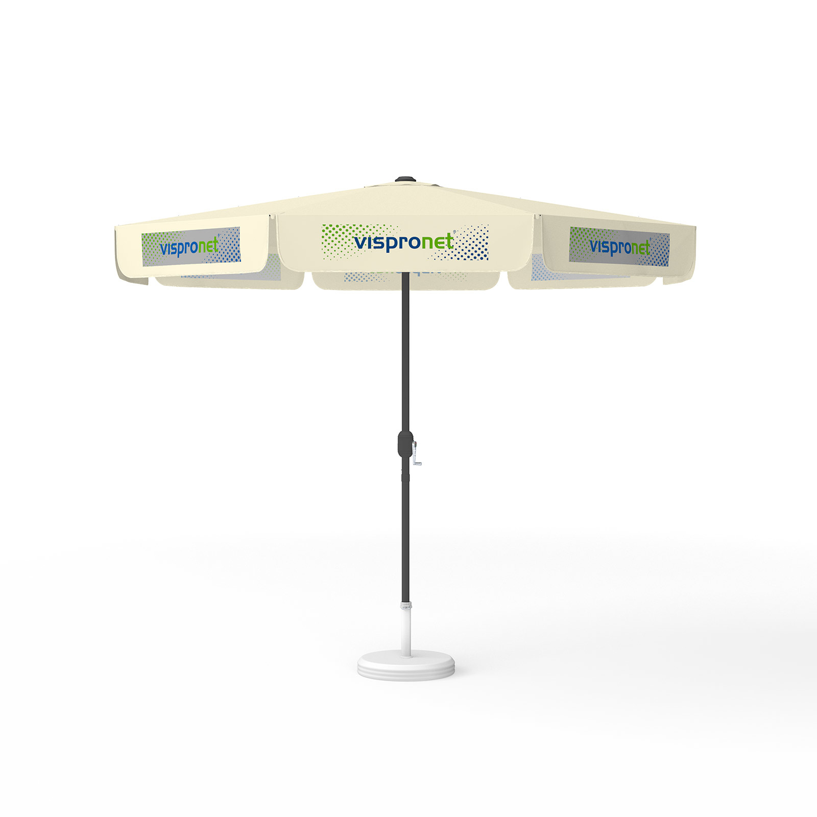 Parasol avec impression de logo, ø 300 cm, 8 volants imprimés en alternance avec 2 motifs