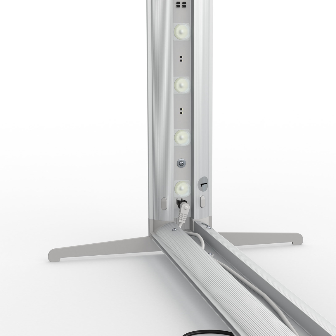 Comptoir d’exposition Lightbox click, détail: angle