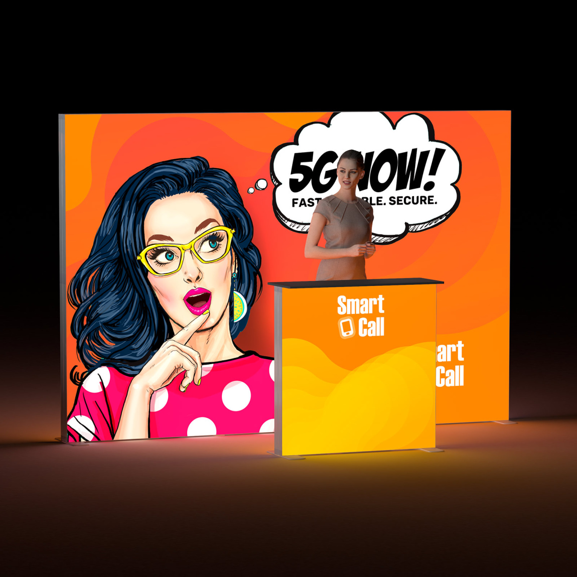 Combinaison comptoir d'exposition & mur d'exposition Lightbox flex