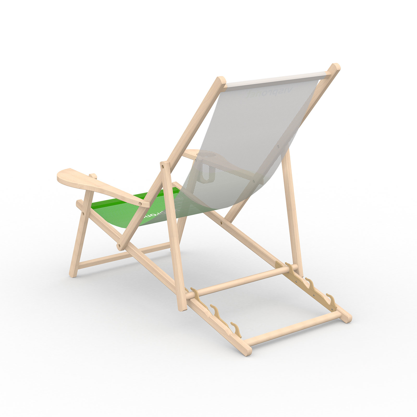 Chaise chilienne avec accoudoirs et porte-verre, vue de trois-quarts