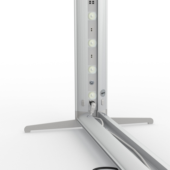 Comptoir d’exposition Lightbox click, détail: angle