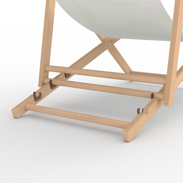 Chaise longue, dossier réglable sur 3 positions, détail : étrier de sécurité en plastique