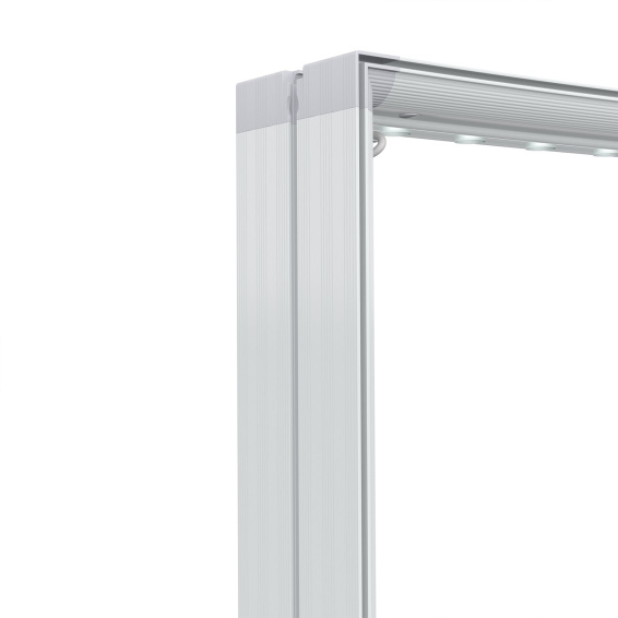 Mur d'exposition Lightbox flex incurvé, détail : angle supérieur