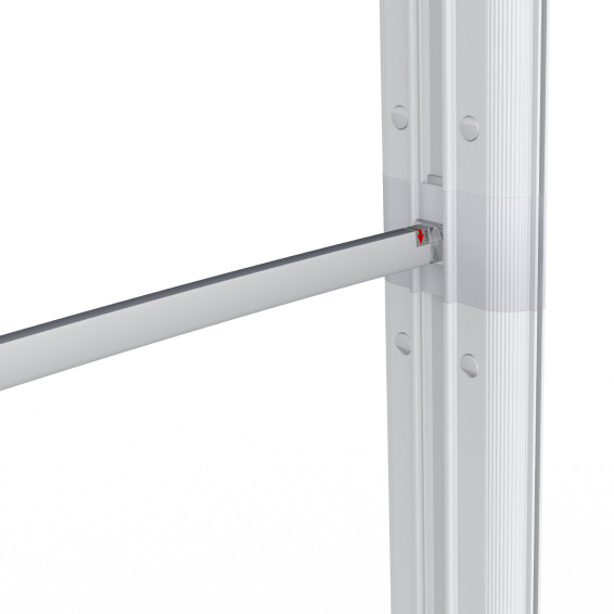 Mur d'exposition Lightbox flex incurvé, détail : fixation barre de soutien