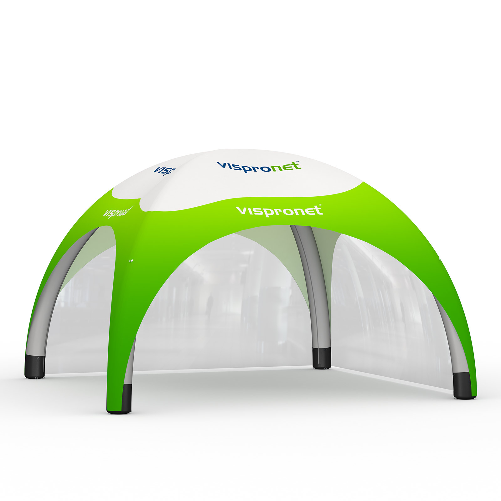 Pavillon événementiel Air 6 x 6 m avec deux cloisons transparentes, pleines