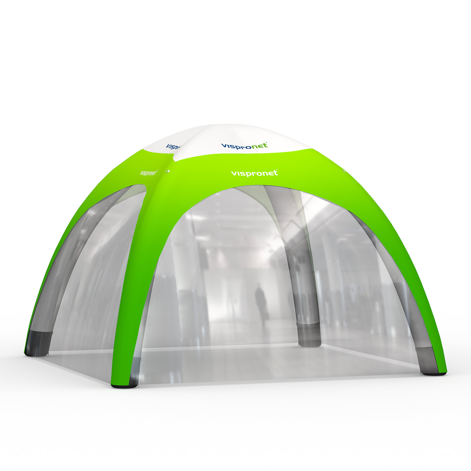 Tente événementielle gonflable 4 x 4 m avec 4 cloisons transparentes