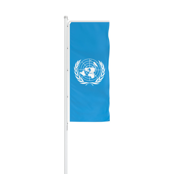 Drapeau de l'ONU en format vertical avec présentoir de drapeaux Basic