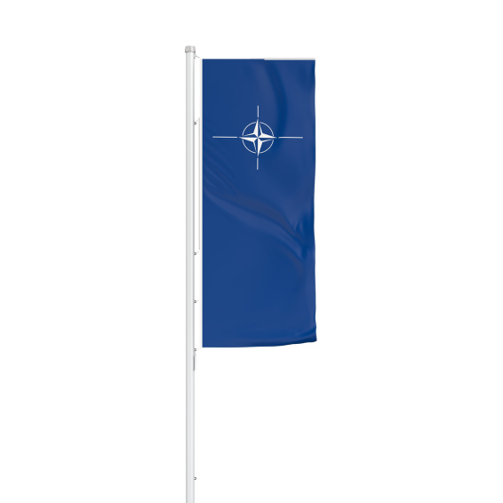 Drapeau de l'OTAN en format vertical avec présentoir de drapeaux Basic