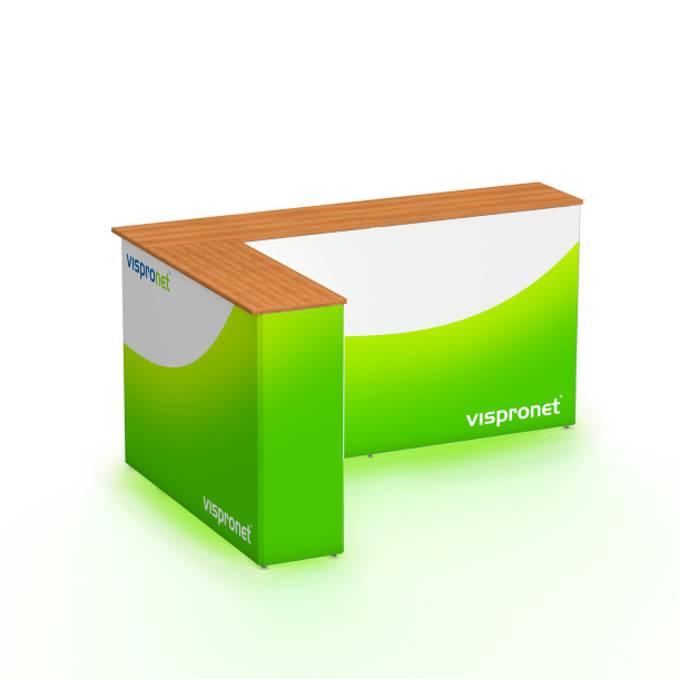 Comptoir publicitaire LED angle droit – imprimé tout autour, vue arrière