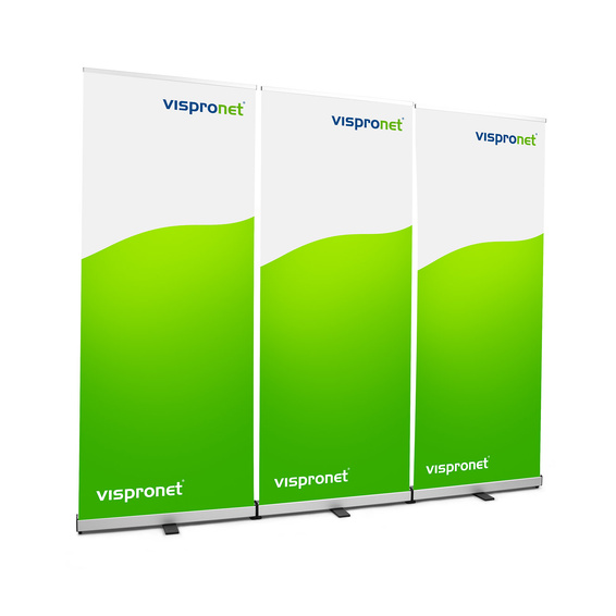 Connexion de 3 Roll Up Economy pour former un mur d'affichage