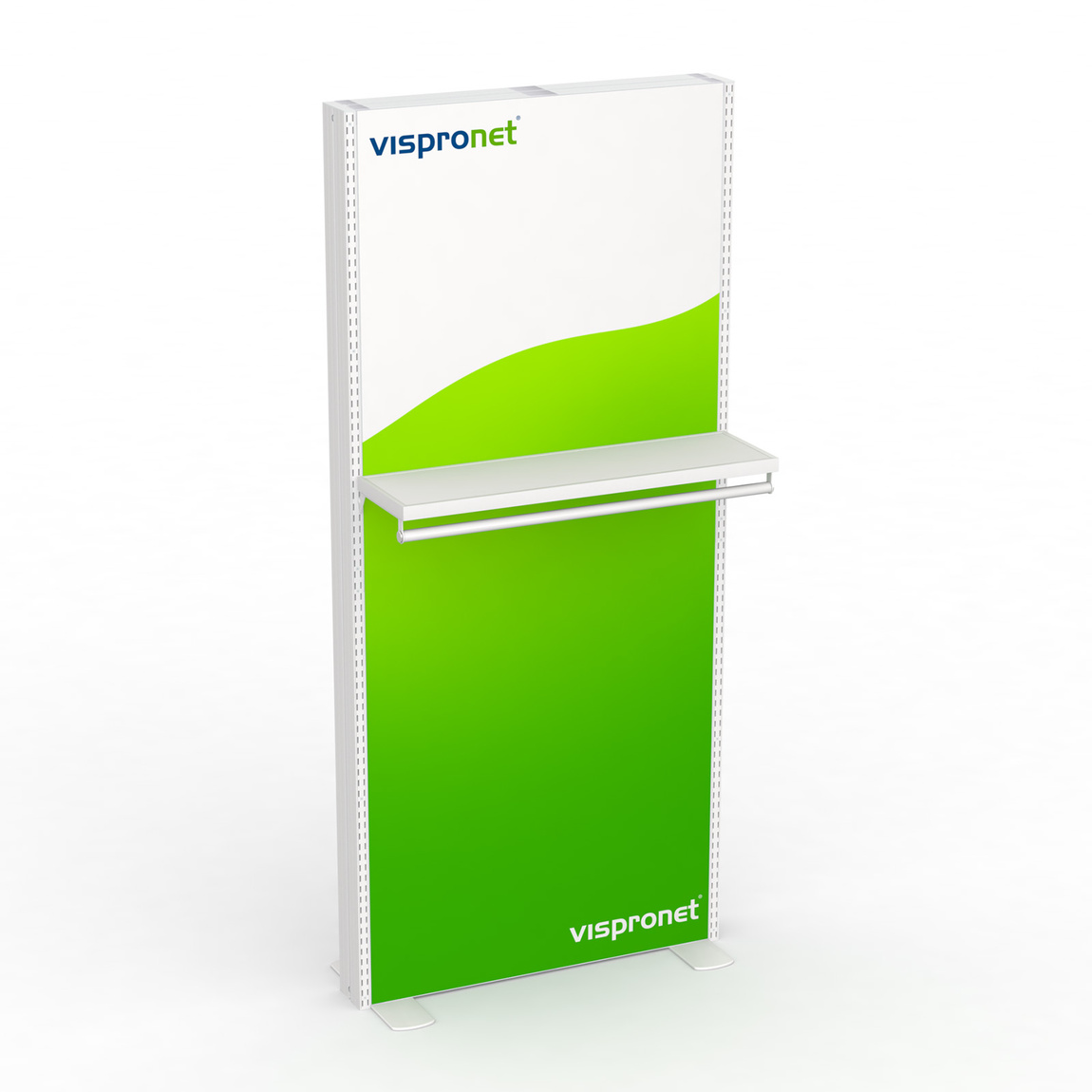 Prospektablage mit Kleiderstange / Schlitzprofil