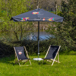 Combinaison parfaite en noir: parasol 300 × 300 cm et chaise longue avec impression DTF partielle ou toile unie
