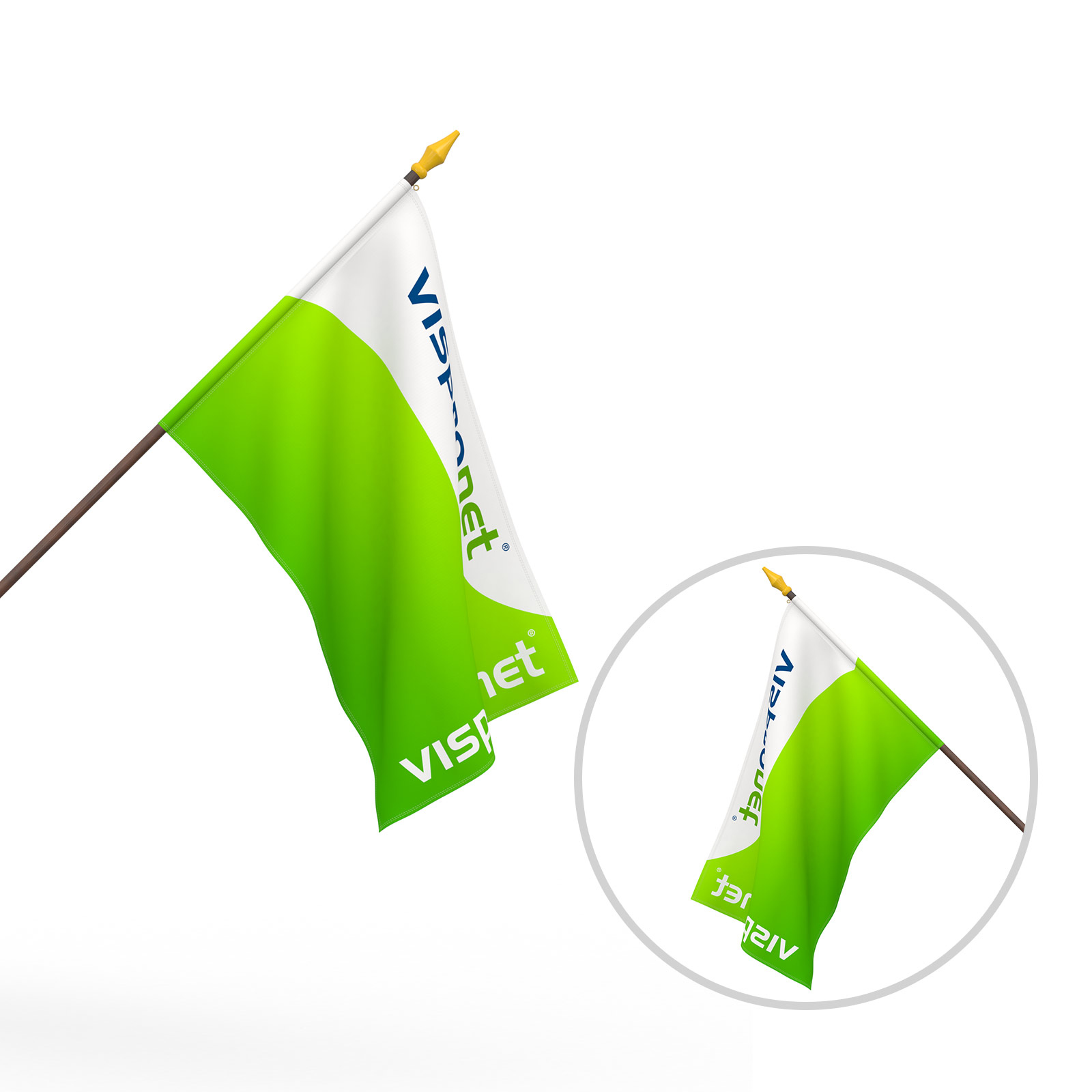 Drapeau à agiter, une couche avec un visuel visible jusqu'à 100 % au verso (selon le matériau)