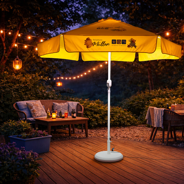 Pour les longues soirées en plein air – éclairage LED pratique pour parasols et tentes