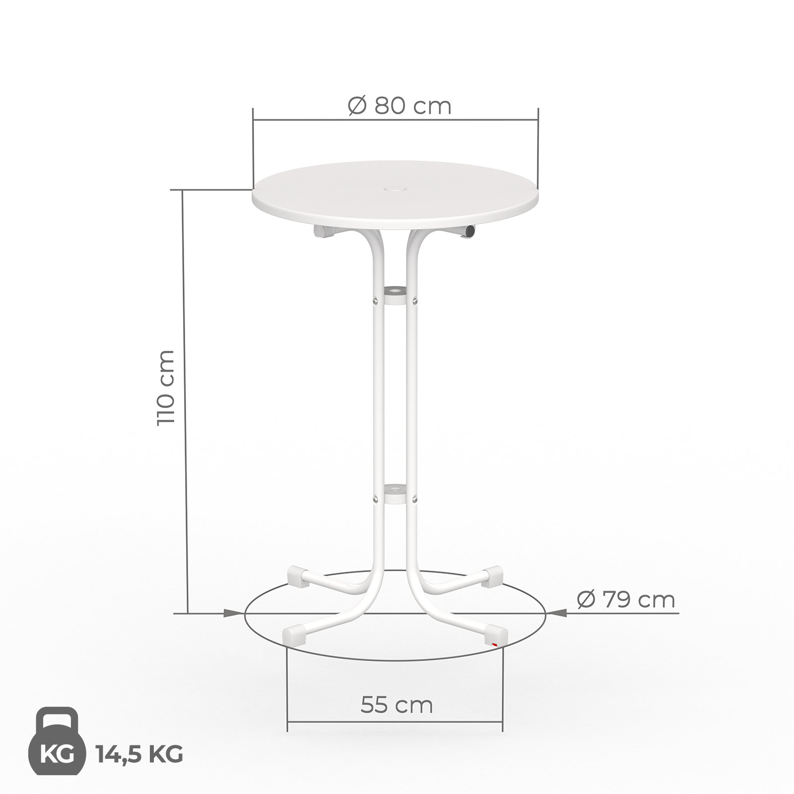 Dimensions table haute 80 cm de Vispronet