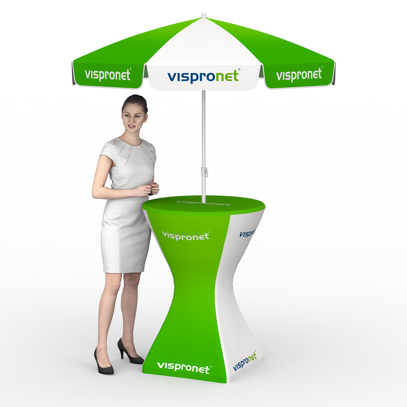 Table debout (ø 80 cm) avec housse & petit parasol au design assorti