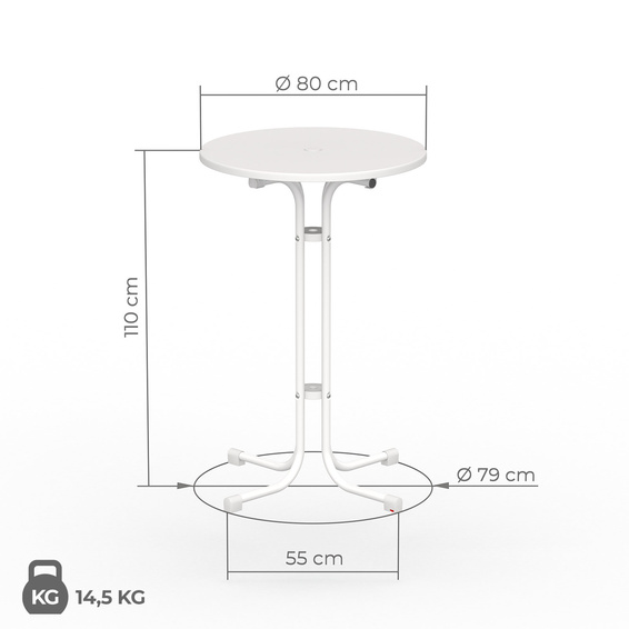 Dimensions table haute 80 cm de Vispronet