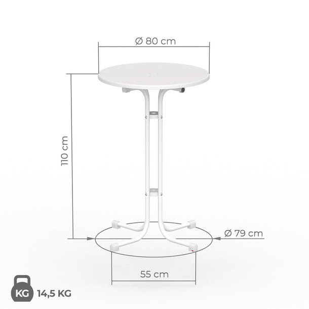 Dimensions table haute 80 cm de Vispronet