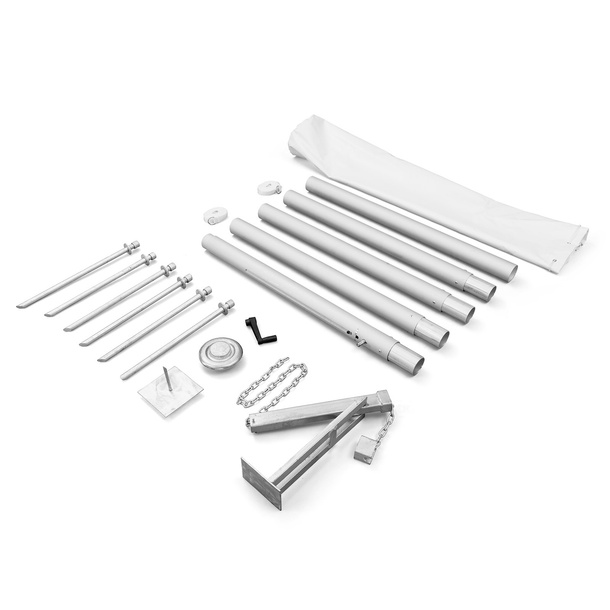 Mât en 5 parties avec plaque de base, accessoires de fixation et sac de transport