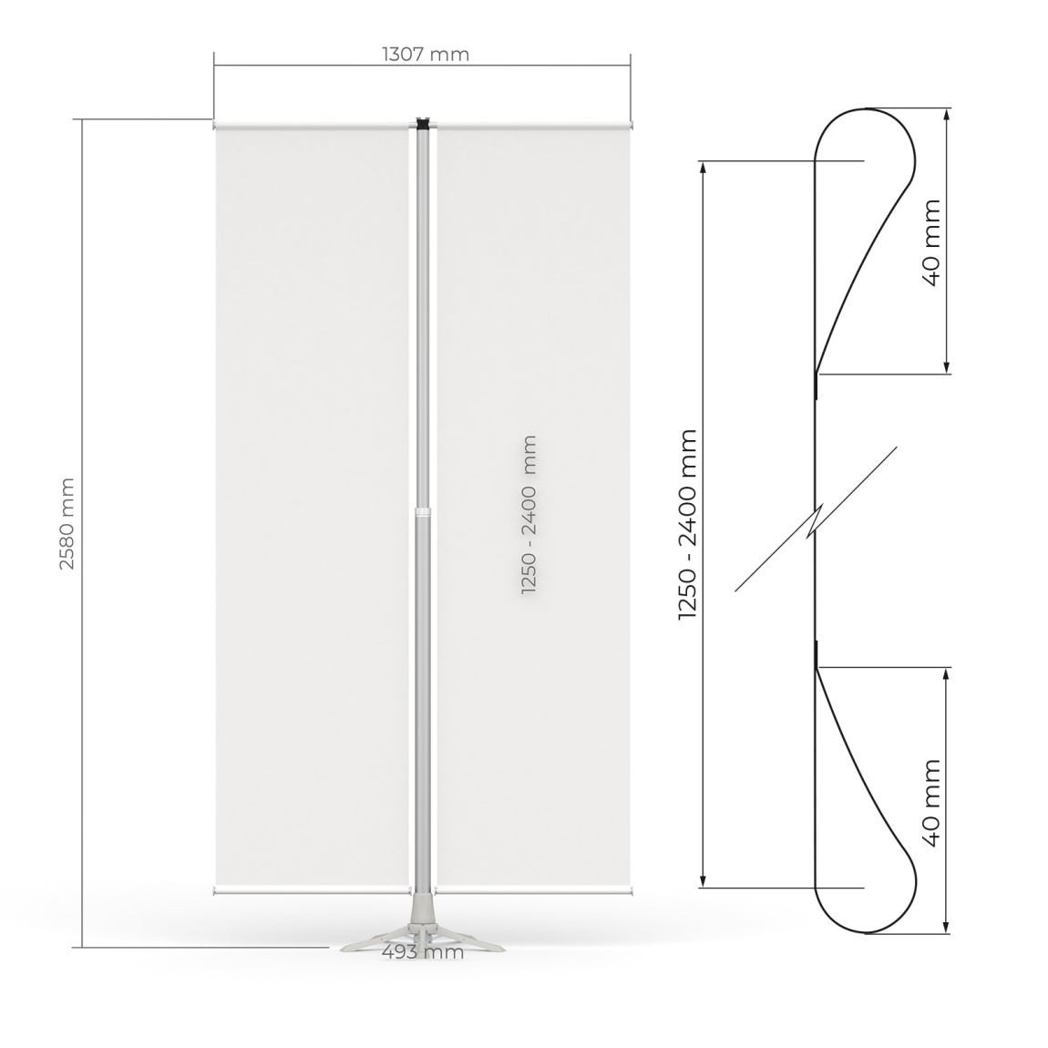 Convient pour des drapeaux : largeur 60 cm, hauteur 125 à 240 cm