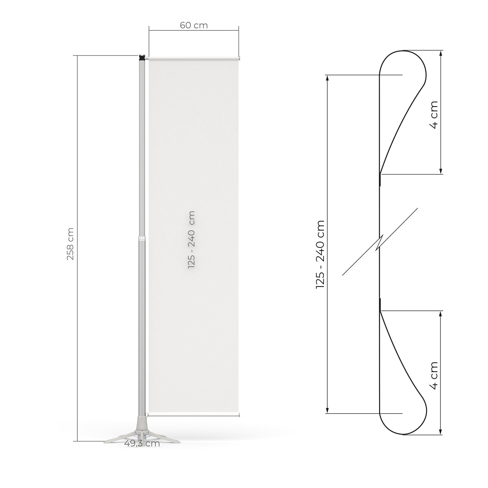 Convient pour des drapeaux : largeur 60 cm, hauteur 125 - 240 cm