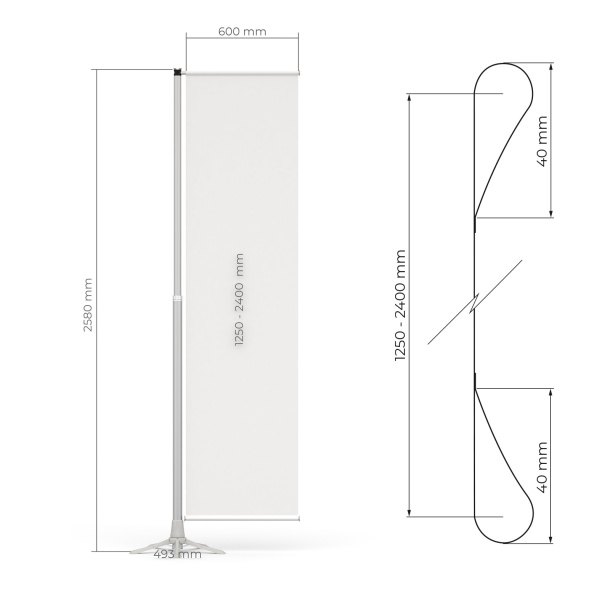 Convient pour des drapeaux : largeur 60 cm, hauteur 125 à 240 cm