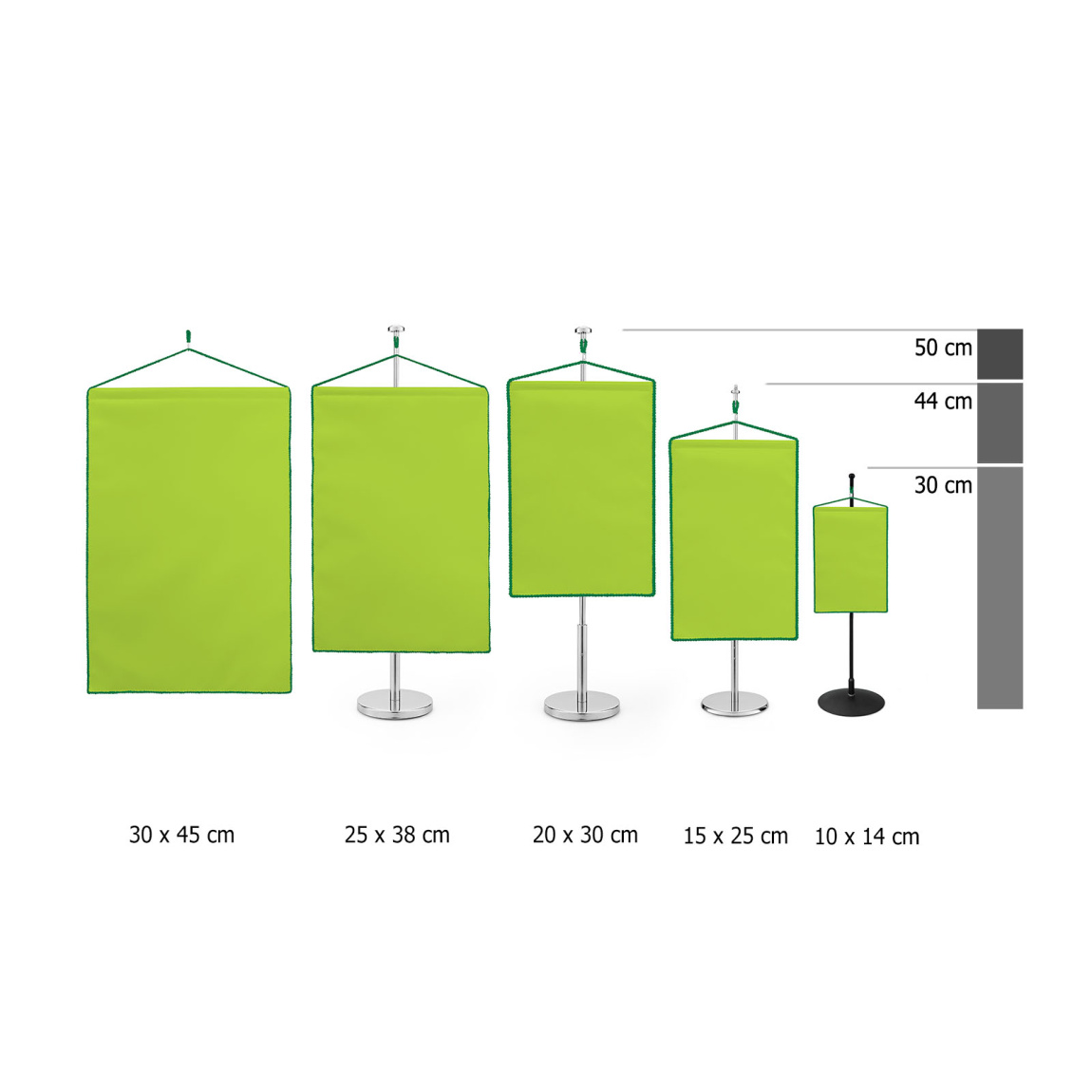Bannière de table rectangulaire avec cordon, comparaison des tailles