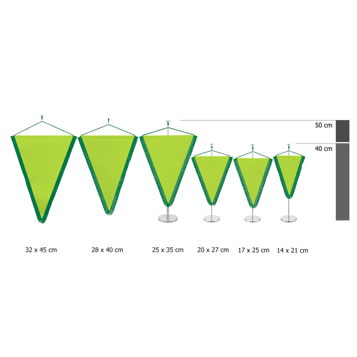 Fanion de table avec frange coupée, comparaison des tailles