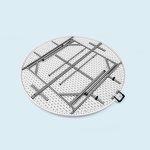 Table ronde pliable, structure repliée, plateau pliable en 2