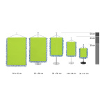 Bannière de table rectangulaire avec frange boucle, comparaison des tailles