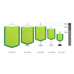Bannière de table à bord inférieur pointu avec frange coupée, comparaison des tailles