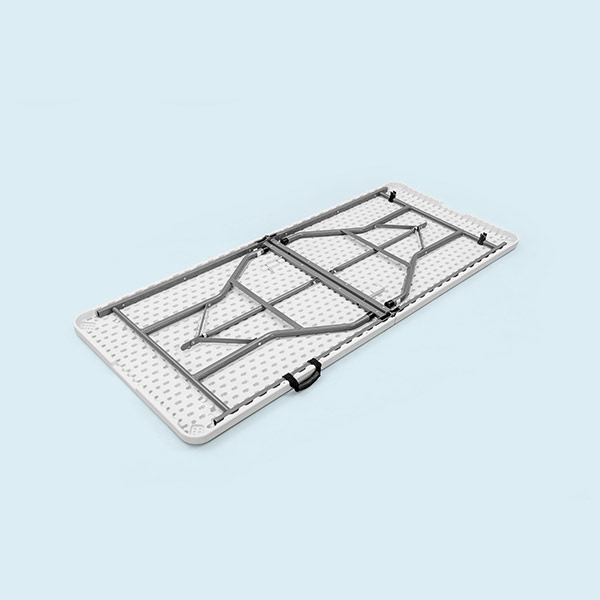 Table pliante, structure rabattable, plateau pliable en 2